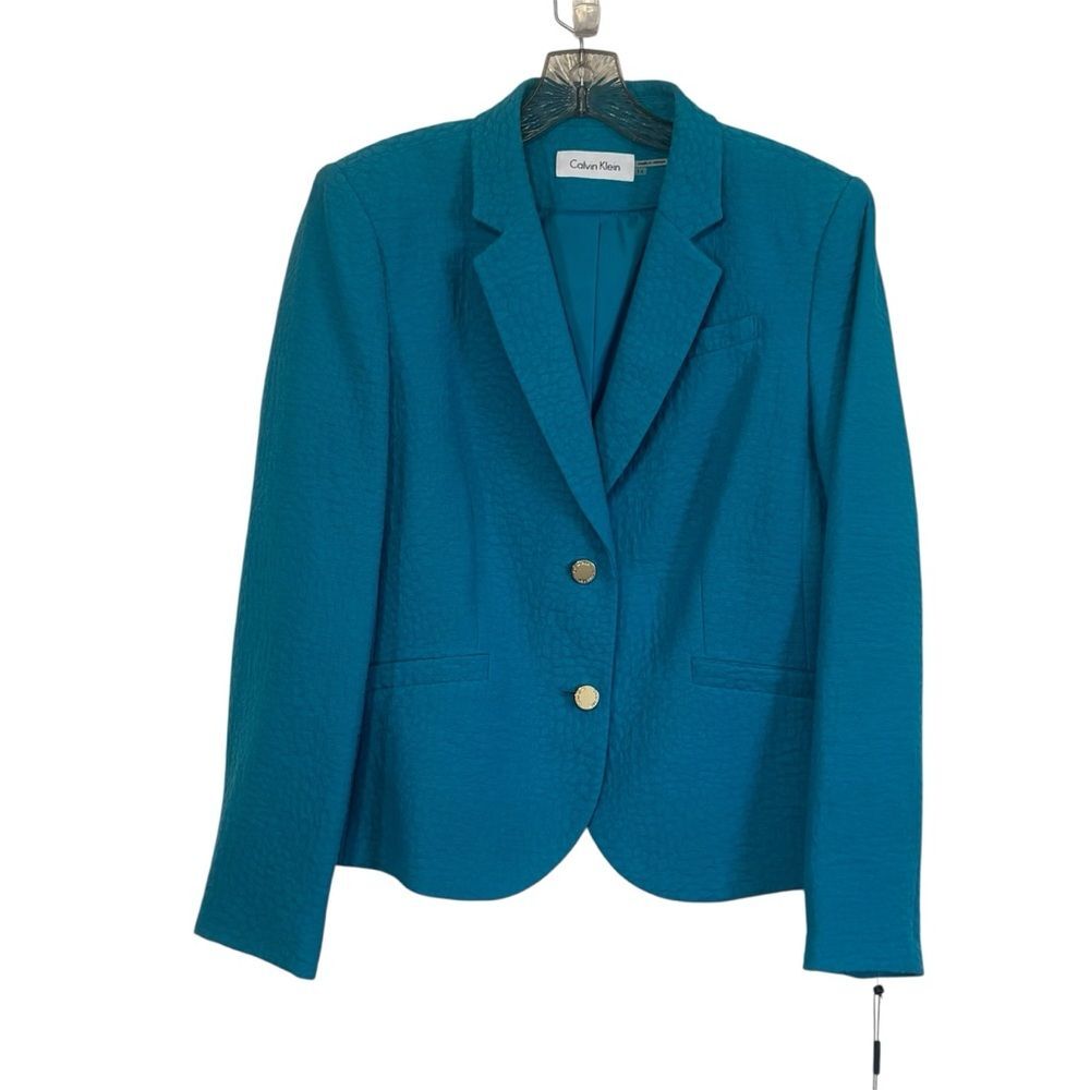 Calvin Klein Textured 2 Button Women's Blazer Lagoon Blue Size 14 NWT -  READ-